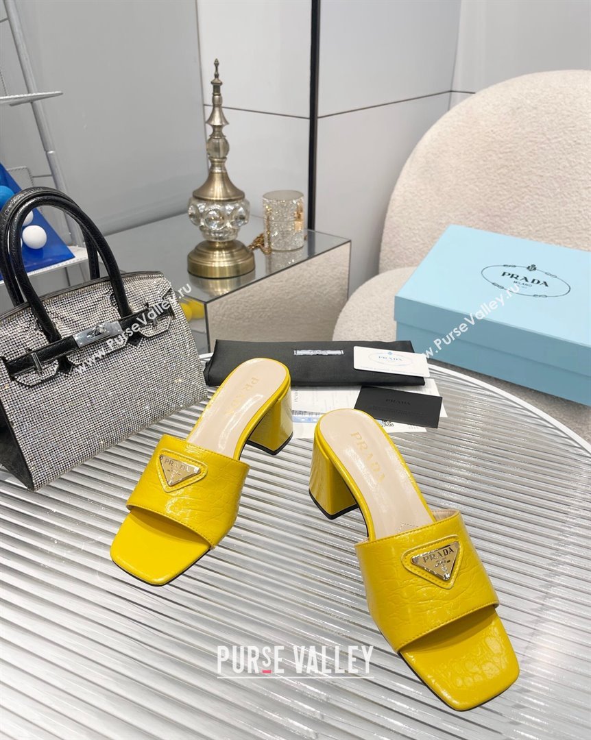 Prada Embossed Leather Heel Slide Sandals Yellow 2023 PR10131 (MD-231013064)