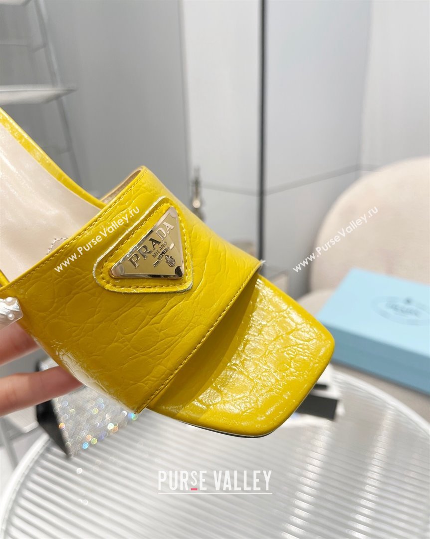 Prada Embossed Leather Heel Slide Sandals Yellow 2023 PR10131 (MD-231013064)