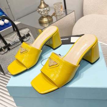 Prada Embossed Leather Heel Slide Sandals Yellow 2023 PR10131 (MD-231013064)