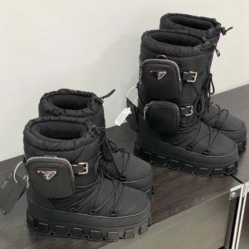 Prada Nylon gabardine apres-ski boots with Pouch Black 2023 1U007N (MD-231013053)