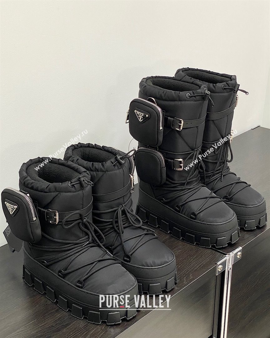 Prada Nylon gabardine apres-ski boots with Pouch Black 2023 1U007N (MD-231013053)