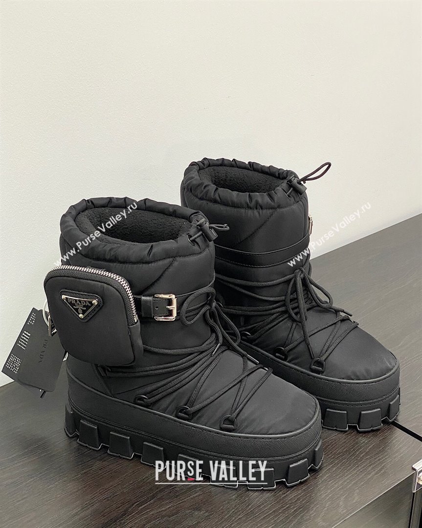 Prada Nylon gabardine apres-ski boots with Pouch Black 2023 1U007N (MD-231013053)