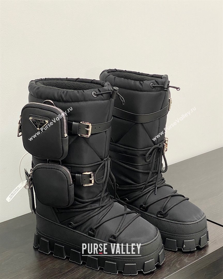 Prada Nylon gabardine apres-ski boots with Pouch Black 2023 1U007N (MD-231013053)