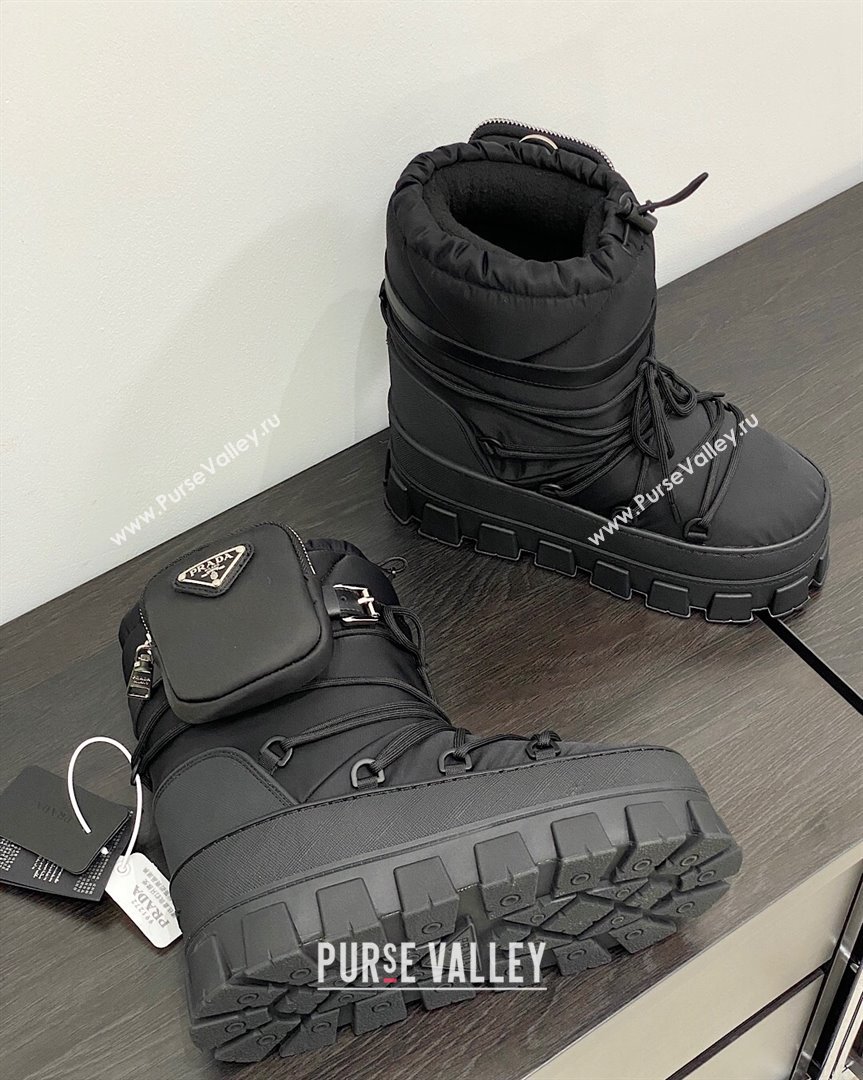 Prada Nylon gabardine apres-ski boots with Pouch Black 2023 1U007N (MD-231013053)