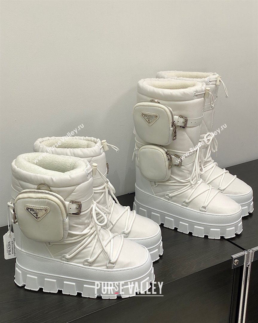 Prada Nylon gabardine apres-ski boots with Pouch White 2023 1U007N (MD-231013054)