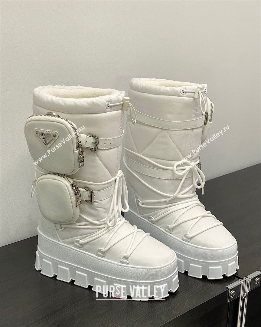 Prada Nylon gabardine apres-ski boots with Pouch White 2023 1U007N (MD-231013054)