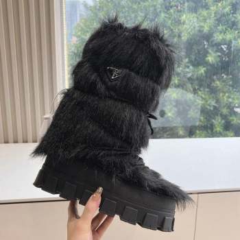 Prada Wool Apres-Ski Medium Boots Black 2023 1U032N (MD-231026037)