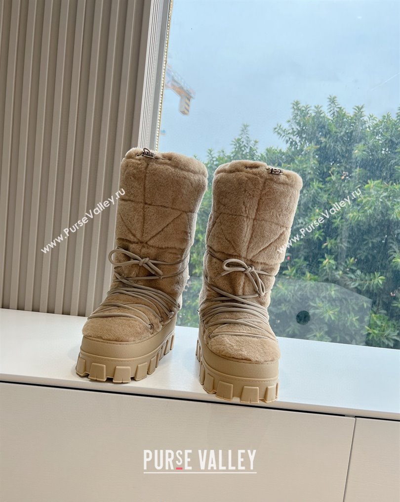 Prada Shearling Apres-Ski Medium Boots Beige 2023 1U032N (MD-231026039)