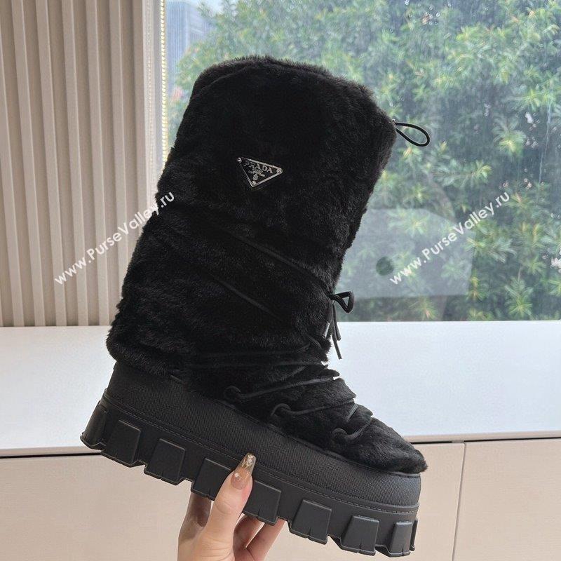 Prada Shearling Apres-Ski Medium Boots Black 2023 1U032N (MD-231026040)