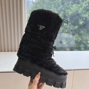 Prada Shearling Apres-Ski Medium Boots Black 2023 1U032N (MD-231026040)