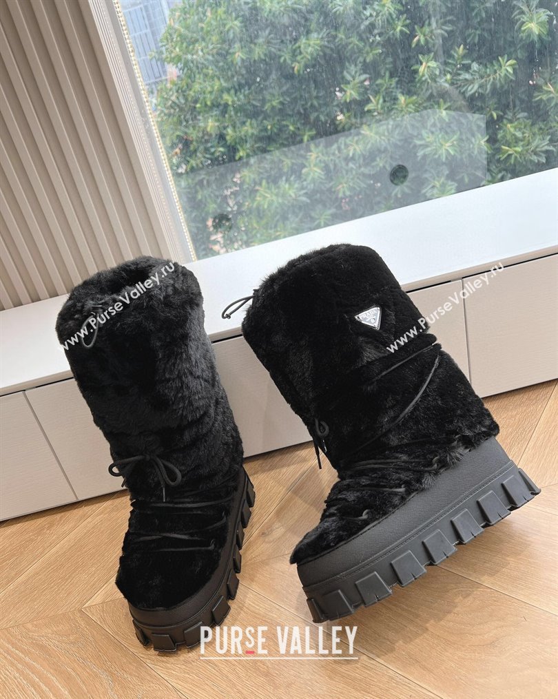 Prada Shearling Apres-Ski Medium Boots Black 2023 1U032N (MD-231026040)