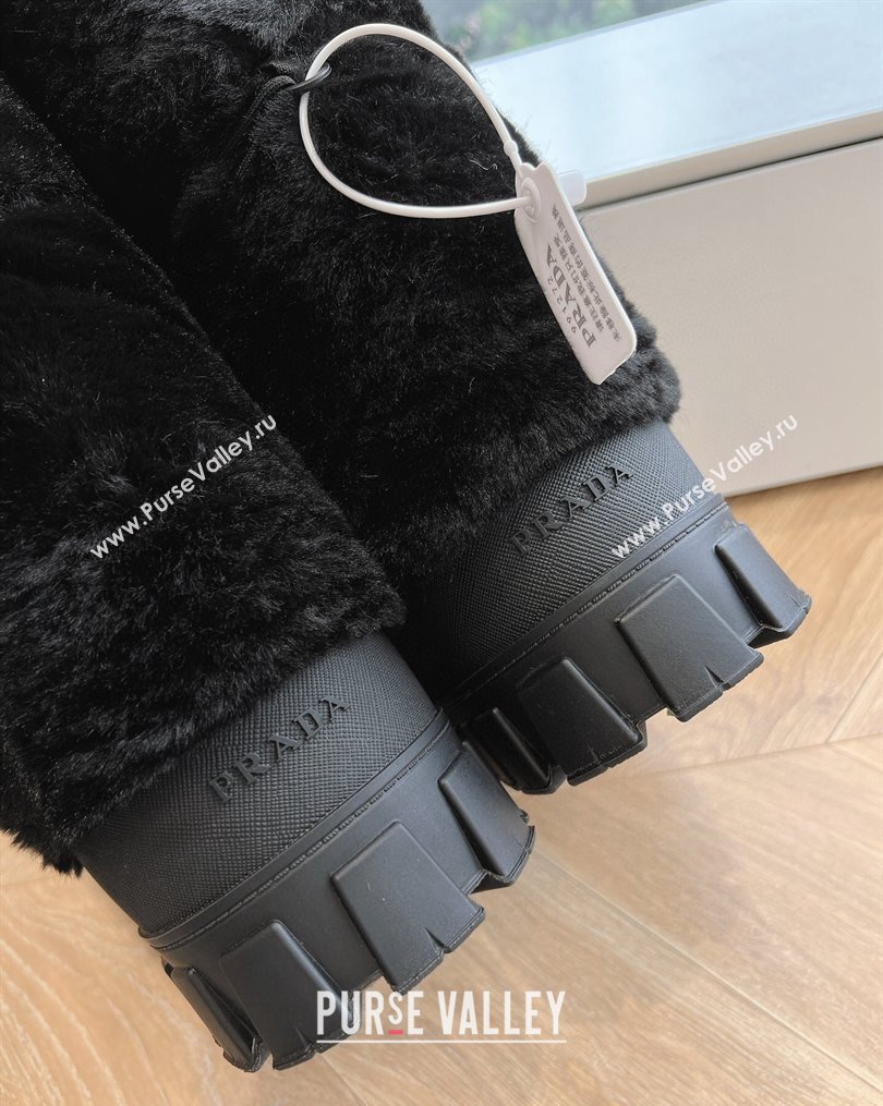 Prada Shearling Apres-Ski Medium Boots Black 2023 1U032N (MD-231026040)