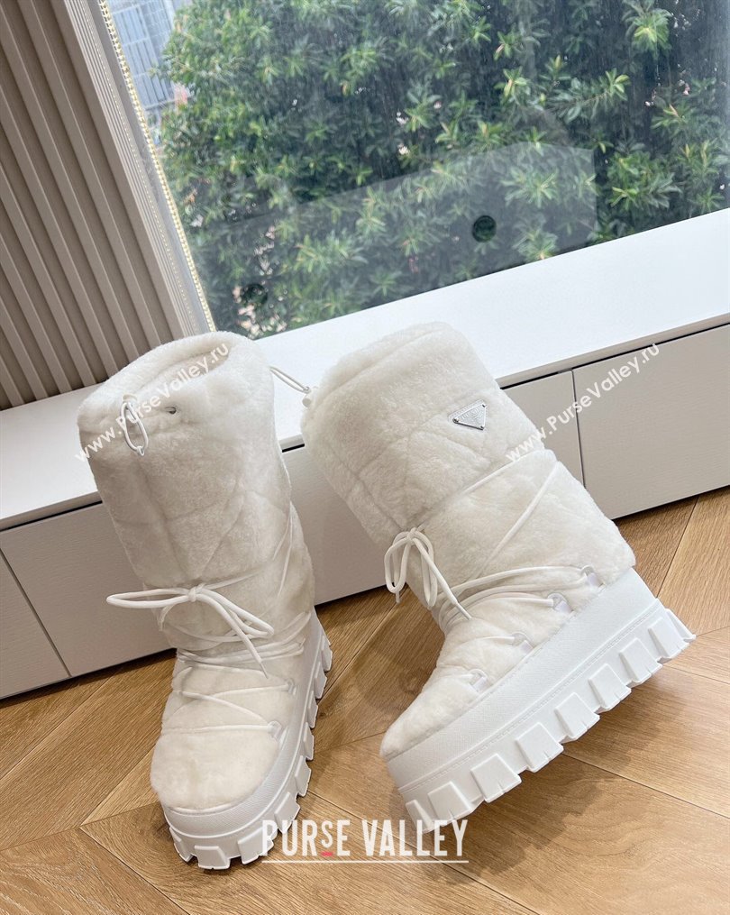 Prada Shearling Apres-Ski Medium Boots White 2023 1U032N (MD-231026041)