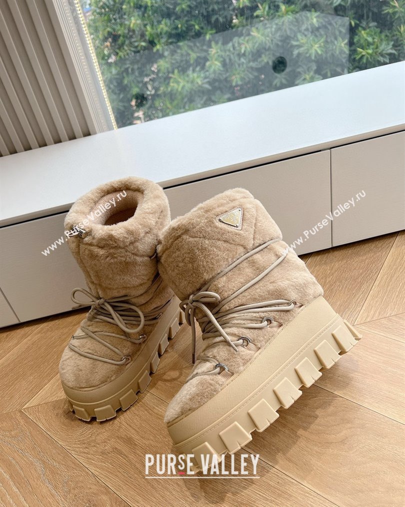 Prada Shearling Apres-Ski Ankle Boots Beige 2023 1U032N (MD-231026042)