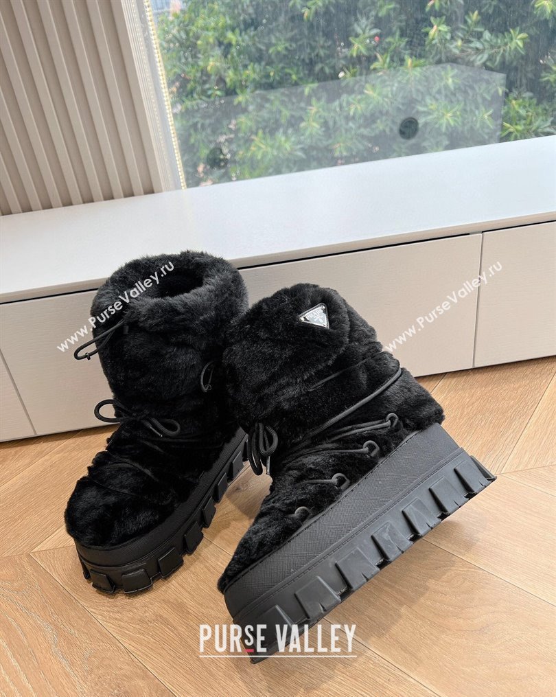 Prada Shearling Apres-Ski Ankle Boots Black 2023 1U032N (MD-231026043)