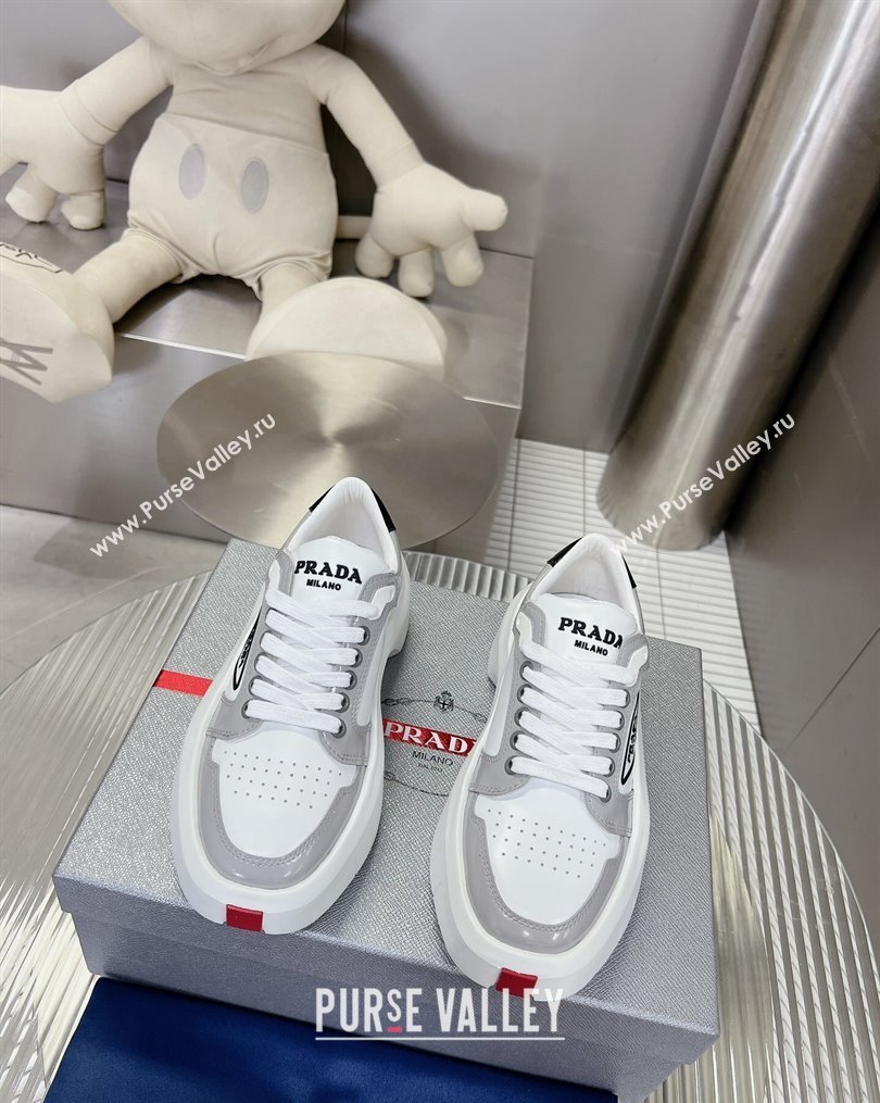 Prada Leather Platform Sneakers 5cm White/Grey 2023 3 PR10263 (MD-231026027)