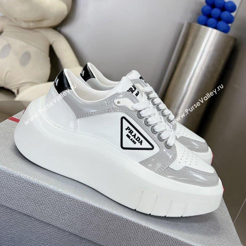 Prada Leather Platform Sneakers 5cm White/Grey 2023 3 PR10263 (MD-231026027)