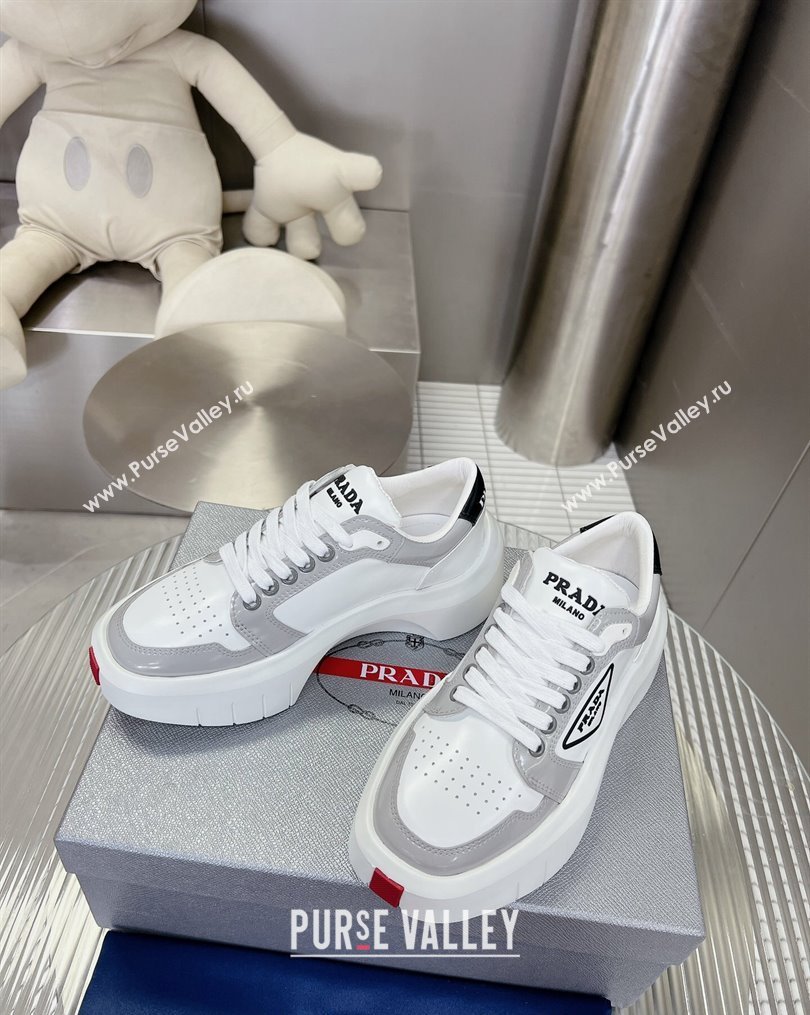 Prada Leather Platform Sneakers 5cm White/Grey 2023 3 PR10263 (MD-231026027)