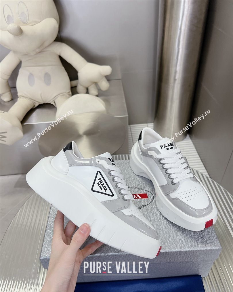 Prada Leather Platform Sneakers 5cm White/Grey 2023 3 PR10263 (MD-231026027)