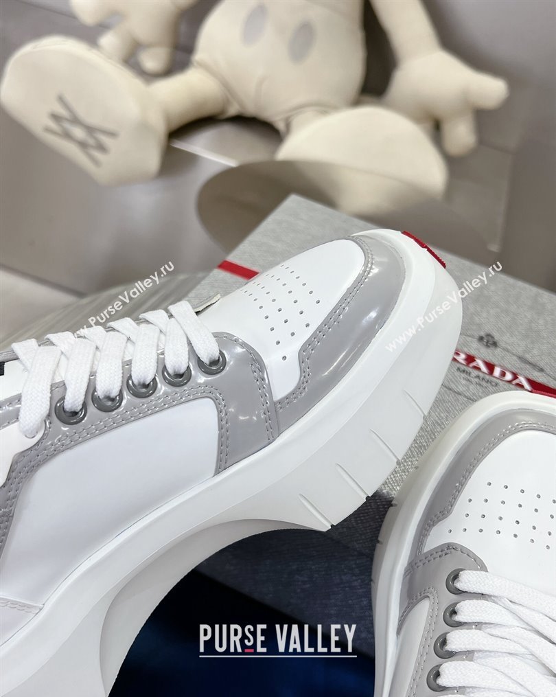 Prada Leather Platform Sneakers 5cm White/Grey 2023 3 PR10263 (MD-231026027)