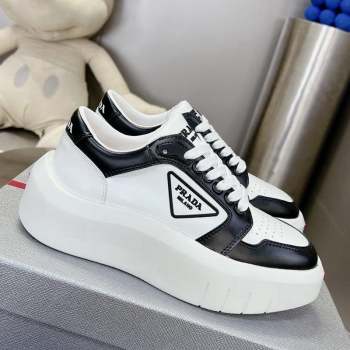 Prada Leather Platform Sneakers 5cm White/Black 2023 3 PR10263 (MD-231026029)