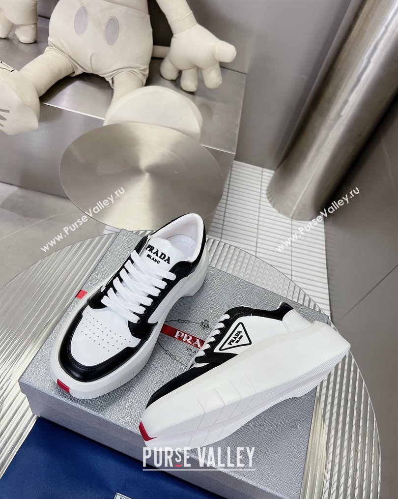 Prada Leather Platform Sneakers 5cm White/Black 2023 3 PR10263 (MD-231026029)