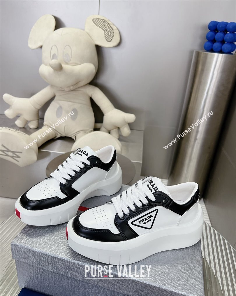 Prada Leather Platform Sneakers 5cm White/Black 2023 3 PR10263 (MD-231026029)