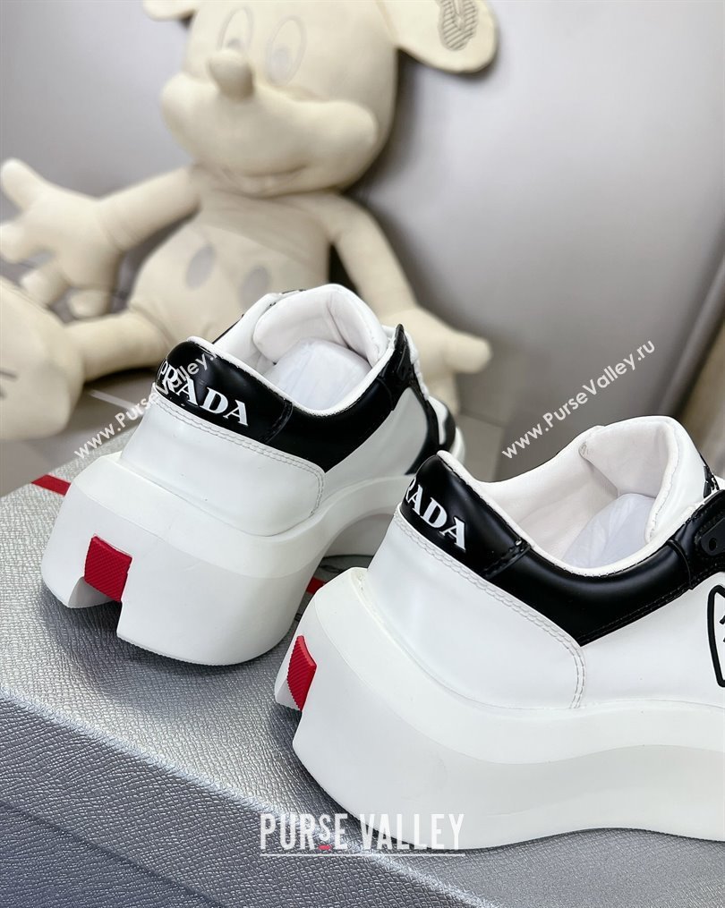 Prada Leather Platform Sneakers 5cm White/Black 2023 3 PR10263 (MD-231026029)