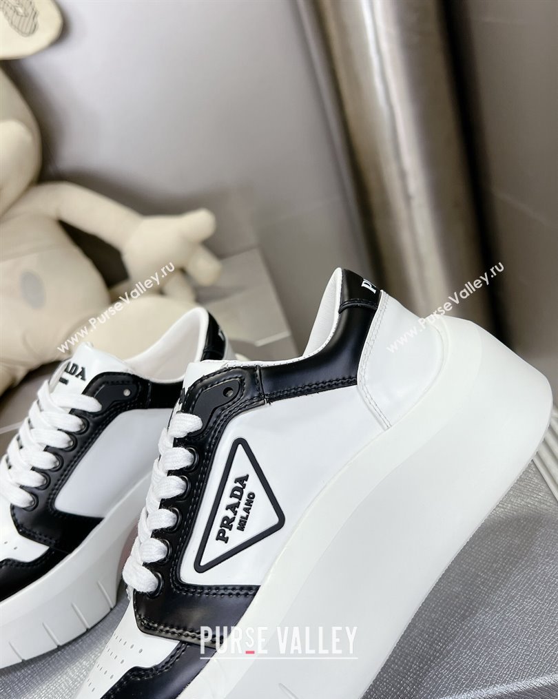 Prada Leather Platform Sneakers 5cm White/Black 2023 3 PR10263 (MD-231026029)