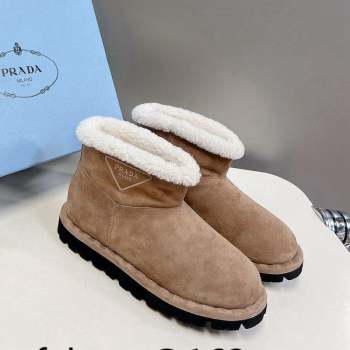 Prada Shearling and Suede Ankle Boots Brown 2023 1T217N (MD-231026030)