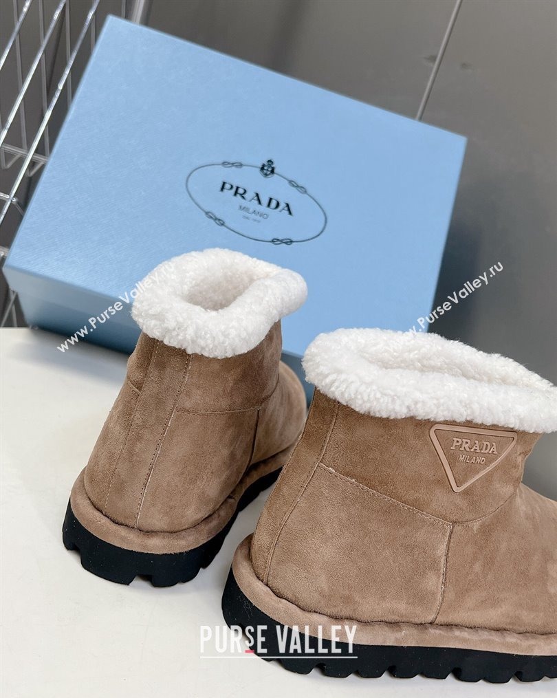 Prada Shearling and Suede Ankle Boots Brown 2023 1T217N (MD-231026030)