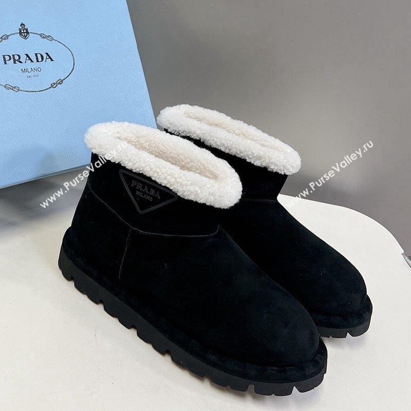 Prada Shearling and Suede Ankle Boots Black 2023 1T217N (MD-231026031)