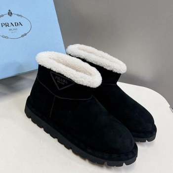 Prada Shearling and Suede Ankle Boots Black 2023 1T217N (MD-231026031)