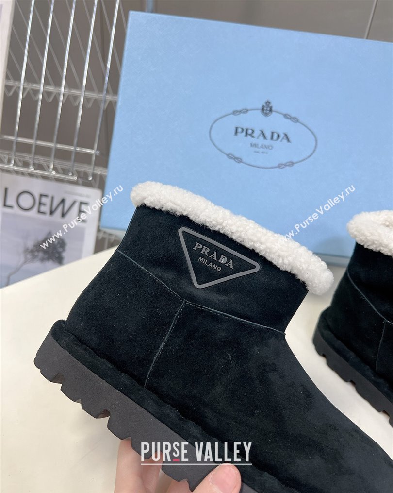 Prada Shearling and Suede Ankle Boots Black 2023 1T217N (MD-231026031)