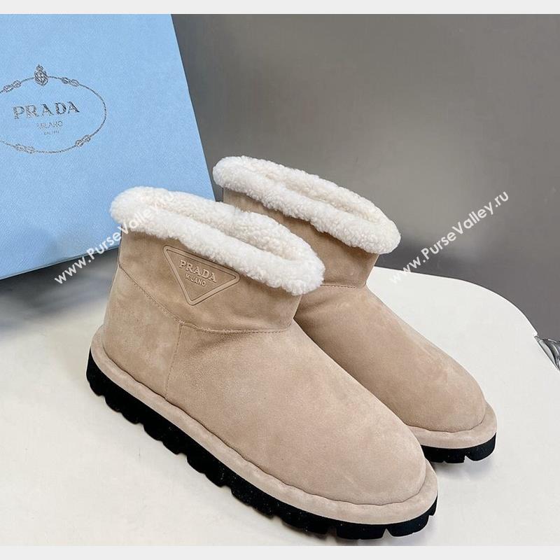 Prada Shearling and Suede Ankle Boots Beige 2023 1T217N (MD-231026032)