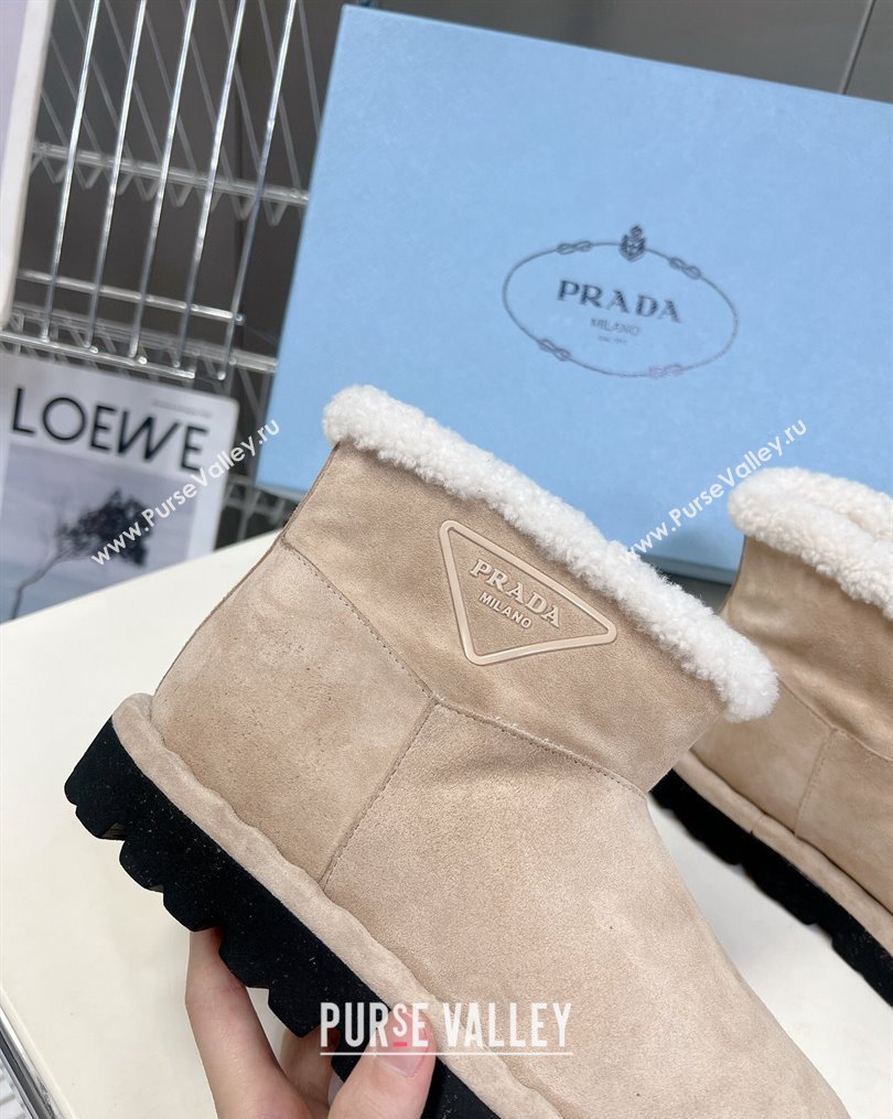 Prada Shearling and Suede Ankle Boots Beige 2023 1T217N (MD-231026032)