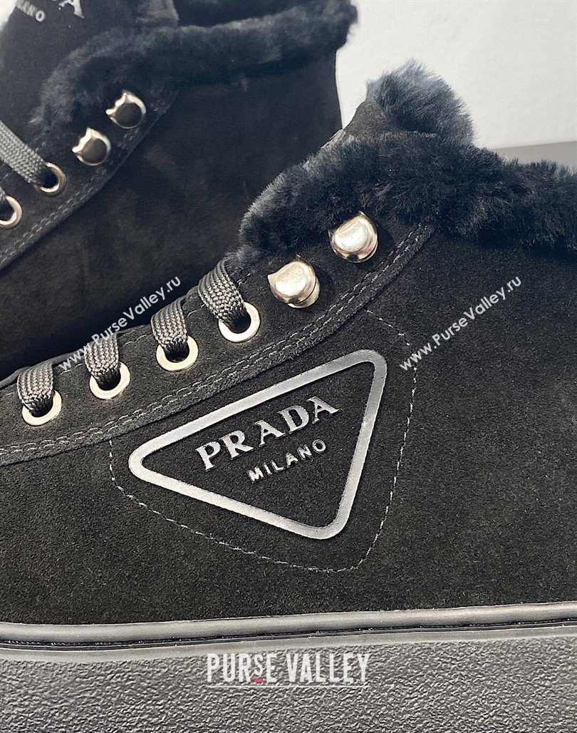 Prada Suede and Wool Lace-up Ankle Boots Black 2023 1T490M (MD-231106005)