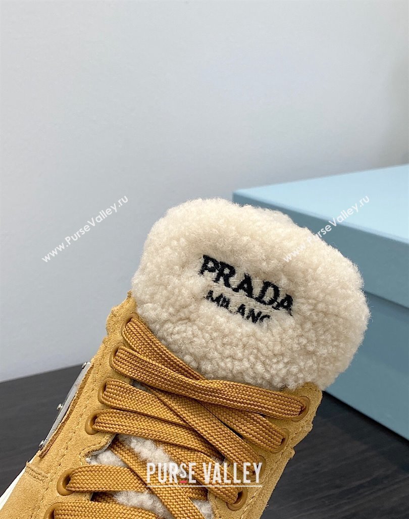 Prada Suede and Shearling Sneakers Brown 2023 1E947M (MD-231106006)