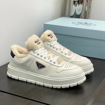 Prada Leather and Shearling Sneakers White 2023 1E947M (MD-231106007)