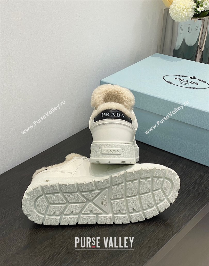 Prada Leather and Shearling Sneakers White 2023 1E947M (MD-231106007)