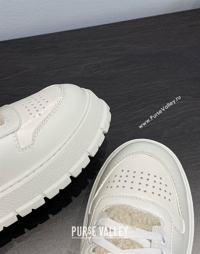 Prada Leather and Shearling Sneakers White 2023 1E947M (MD-231106007)