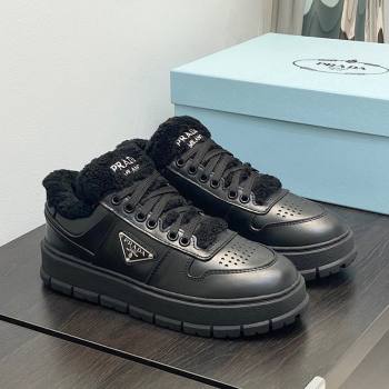 Prada Leather and Shearling Sneakers Black 2023 1E947M (MD-231106008)