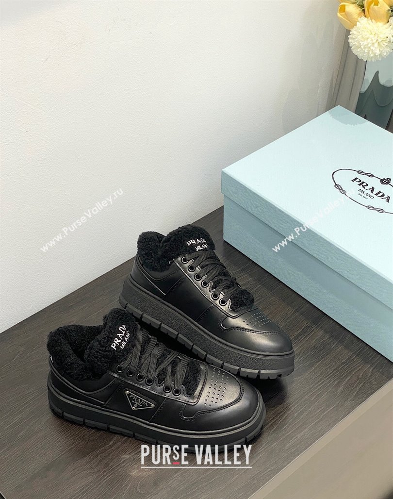 Prada Leather and Shearling Sneakers Black 2023 1E947M (MD-231106008)