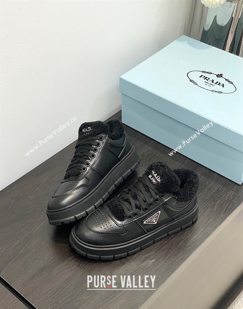 Prada Leather and Shearling Sneakers Black 2023 1E947M (MD-231106008)