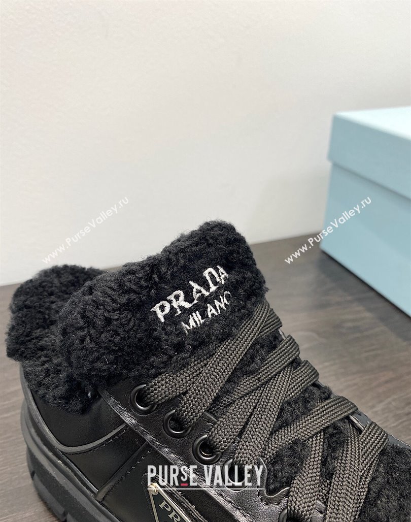 Prada Leather and Shearling Sneakers Black 2023 1E947M (MD-231106008)