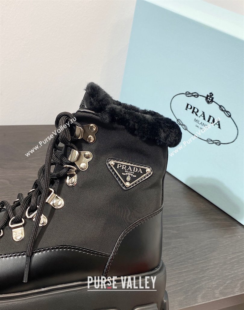 Prada Monolith leather and nylon Lace-up Ankle Boots Black 2023 1T260N (MD-231106012)