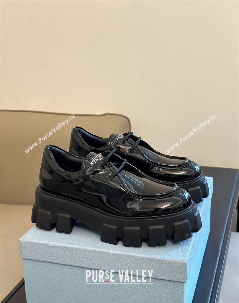 Prada Monolith Patent Leather Loafers Black 2023 PR11061 (SS-231106015)