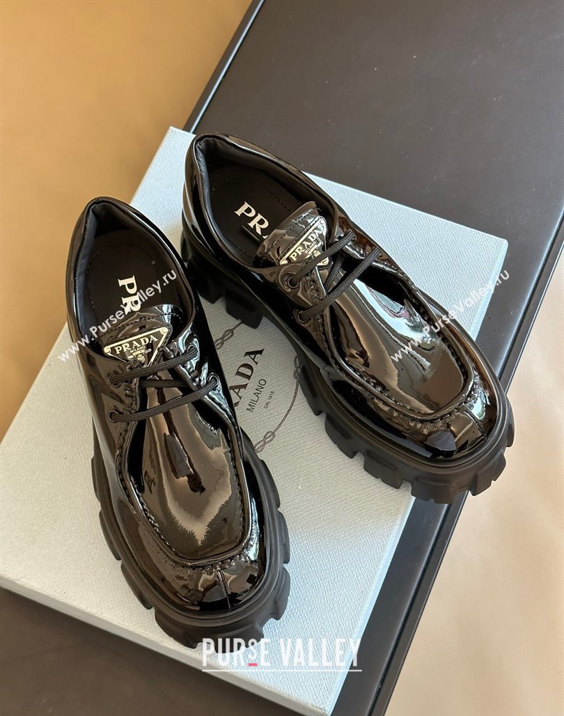 Prada Monolith Patent Leather Loafers Black 2023 PR11061 (SS-231106015)