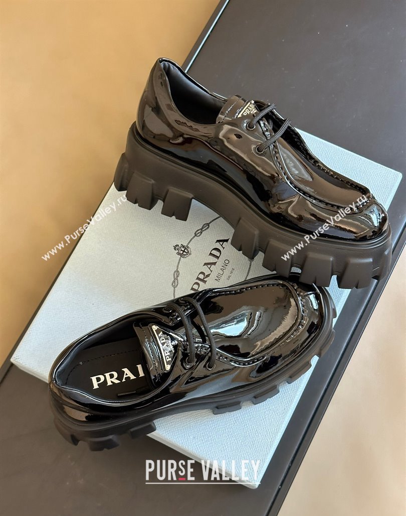 Prada Monolith Patent Leather Loafers Black 2023 PR11061 (SS-231106015)