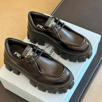 Prada Monolith Brushed Leather Loafers Black 2023 PR11061 (SS-231106013)